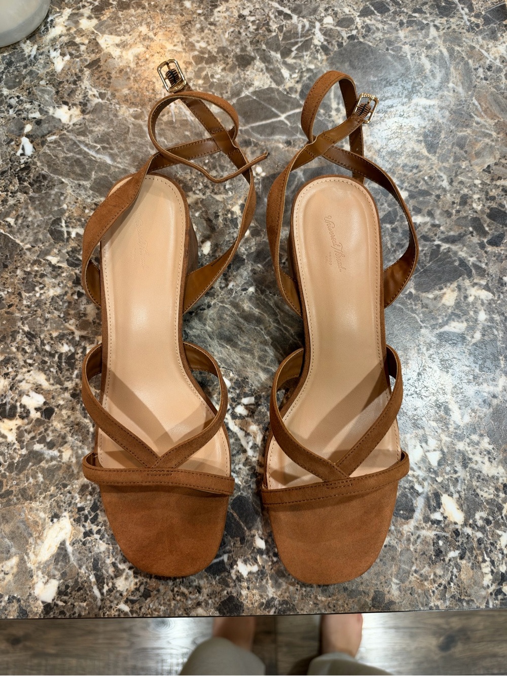 Universal Thread Tan Suede Strappy Ankle Wrap Heels